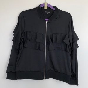 Black Ruffle Bomber Jacket